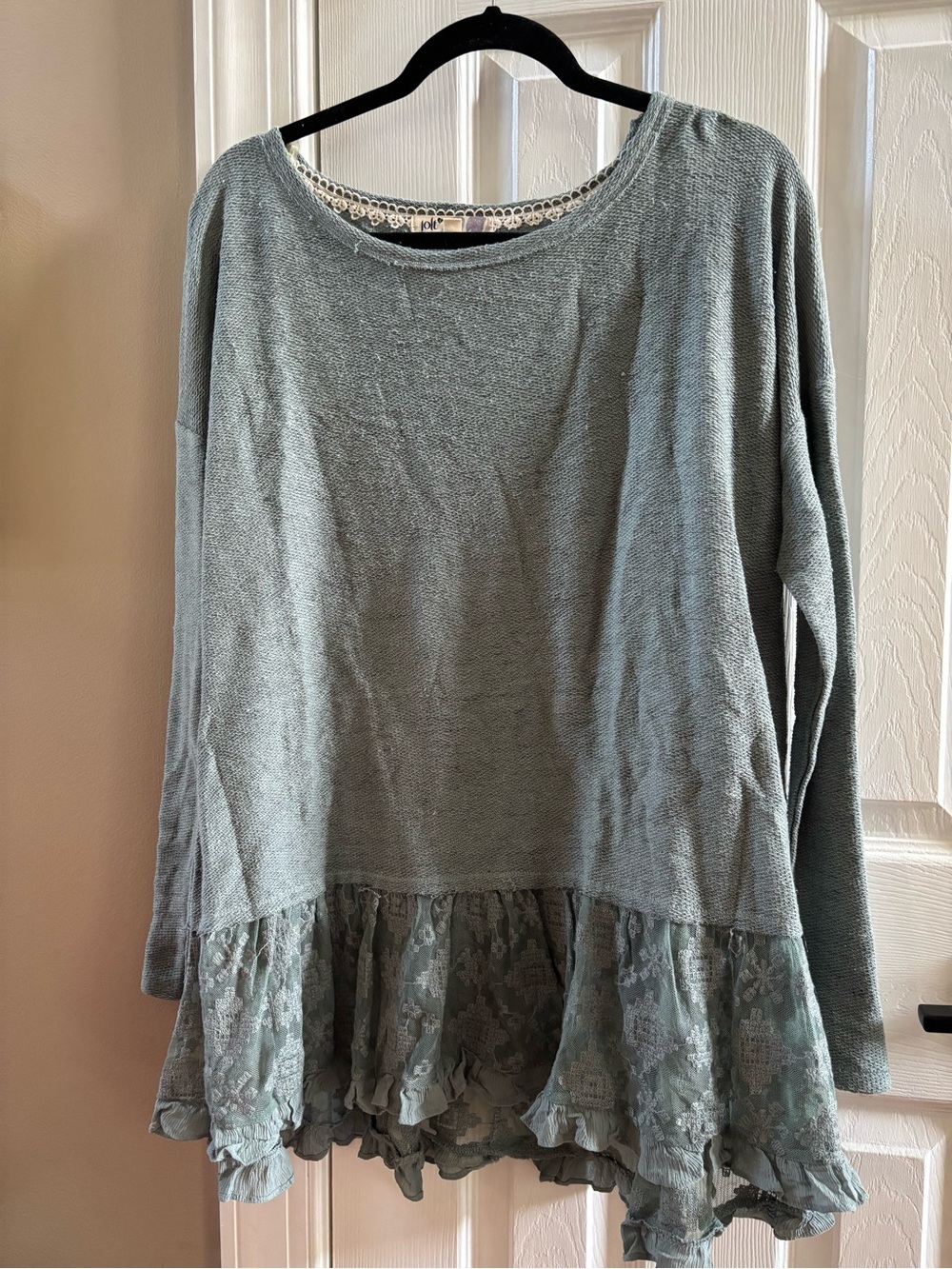 Jolt Sage Green Thermal Long Sleeve Top with Lace Trim 1X